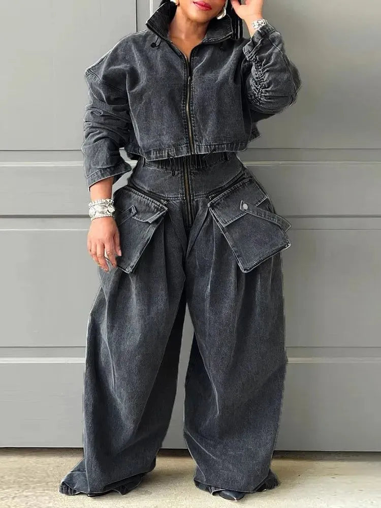 TWOTWINSTYLE Denim Casual Two Piece Sets