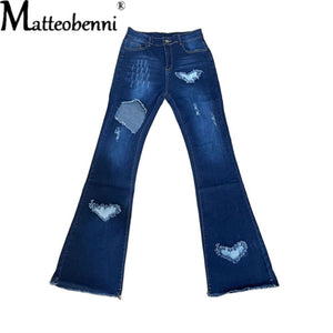 Matteobenni Stretch Ripped Jeans Flared Denim Pants