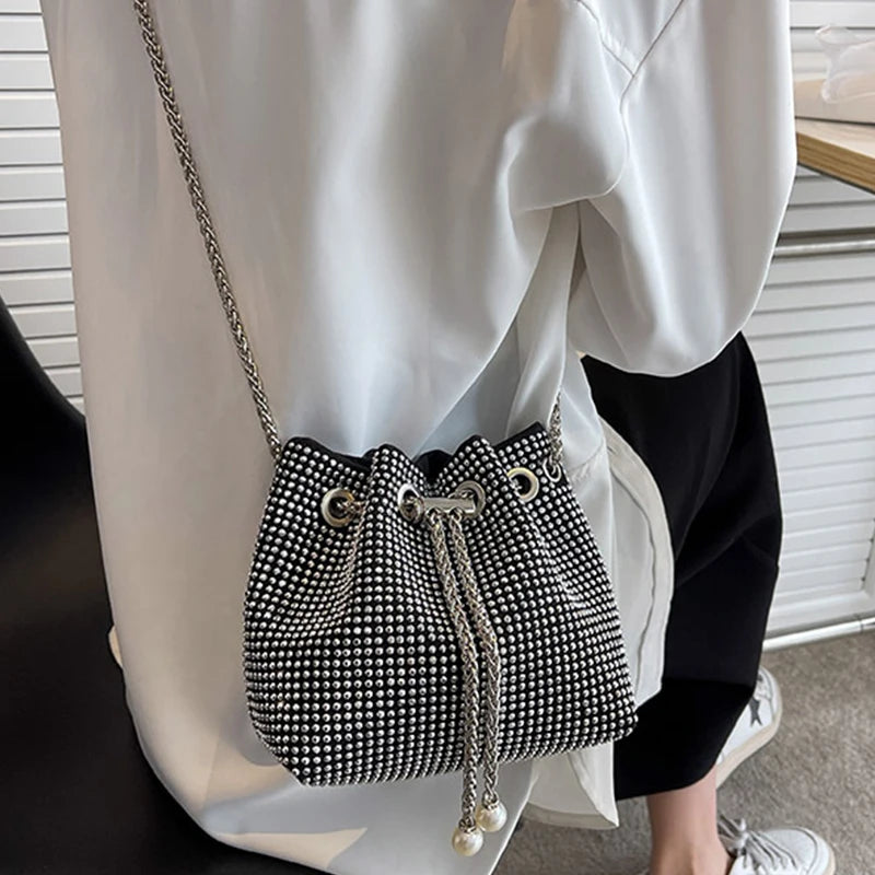 Bright Rhinestone Shoulder Chains Crossbody Bag