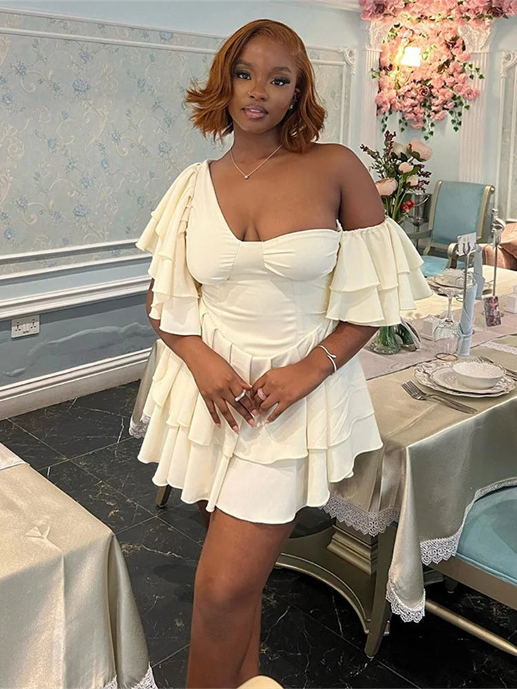 Butterfly Sleeve Women Pleated Dress