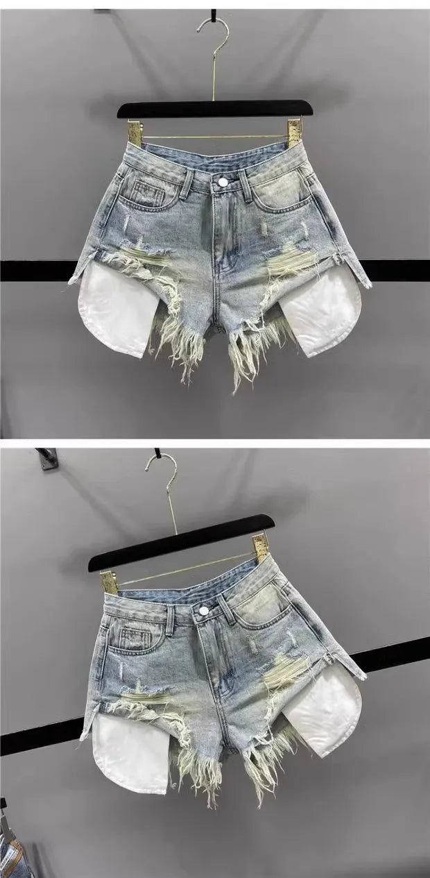 Ripped High-waisted Denim Ultra Shorts