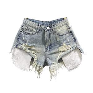 Ripped High-waisted Denim Ultra Shorts