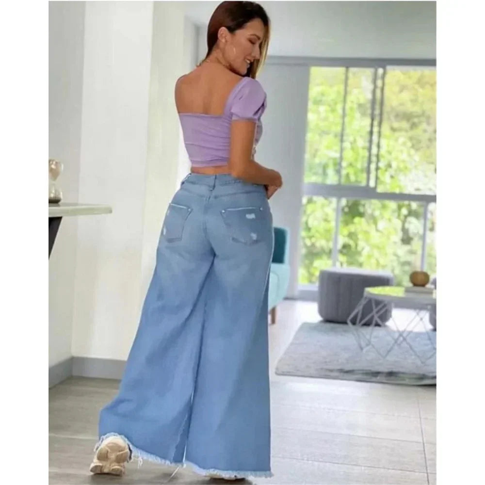 Ripped Jeans High Waist Loose Wide Leg Pants