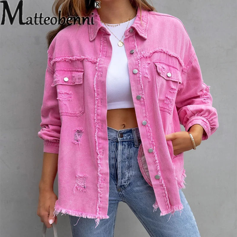 Sweet Color Splicing Pocket Denim Jacket