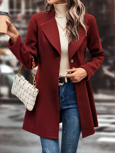 Collared Neck Button Up Long Sleeve Coat