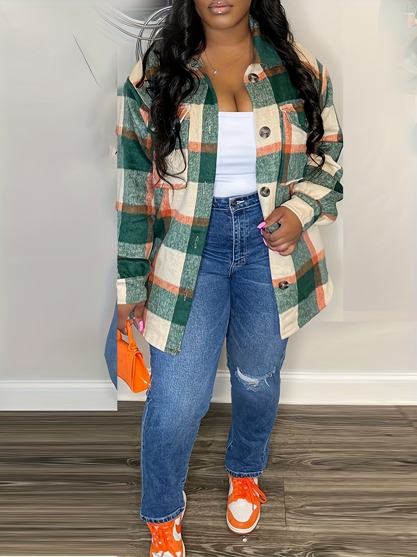 Chic Plaid Elegant Long Sleeve Shirt Jacket