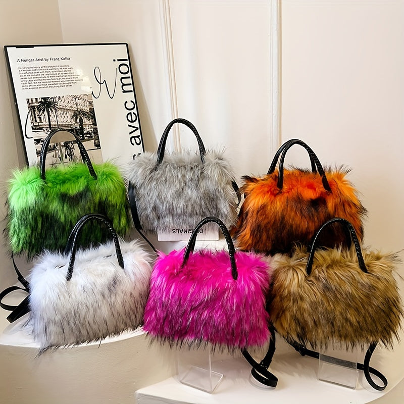 Vibrant Faux Fur Plush Handbag