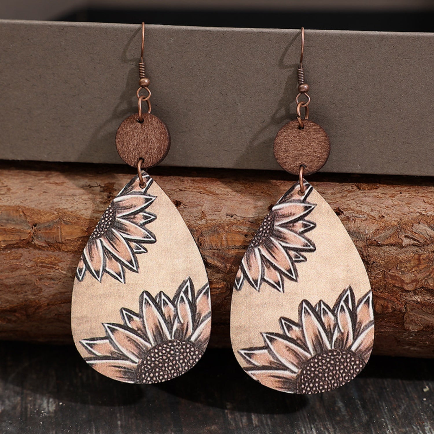 Wooden Iron Hook Dangle Earrings