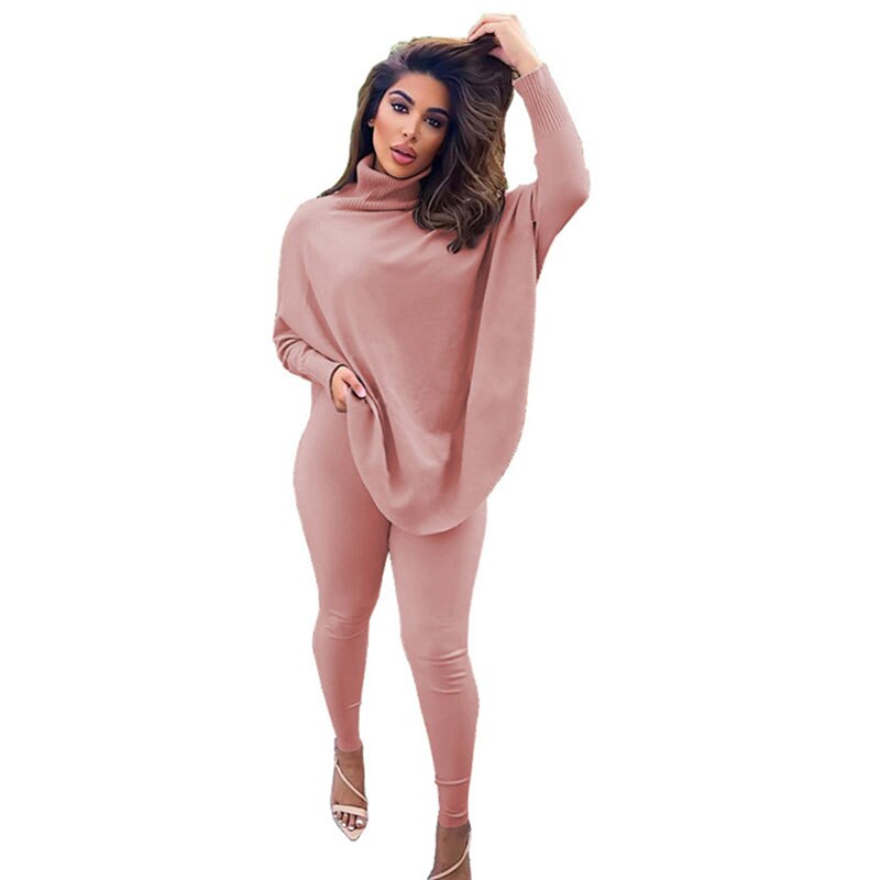 Oversized Turtleneck Top and Bodycon Pants Set Lounge Wear Matching Sets