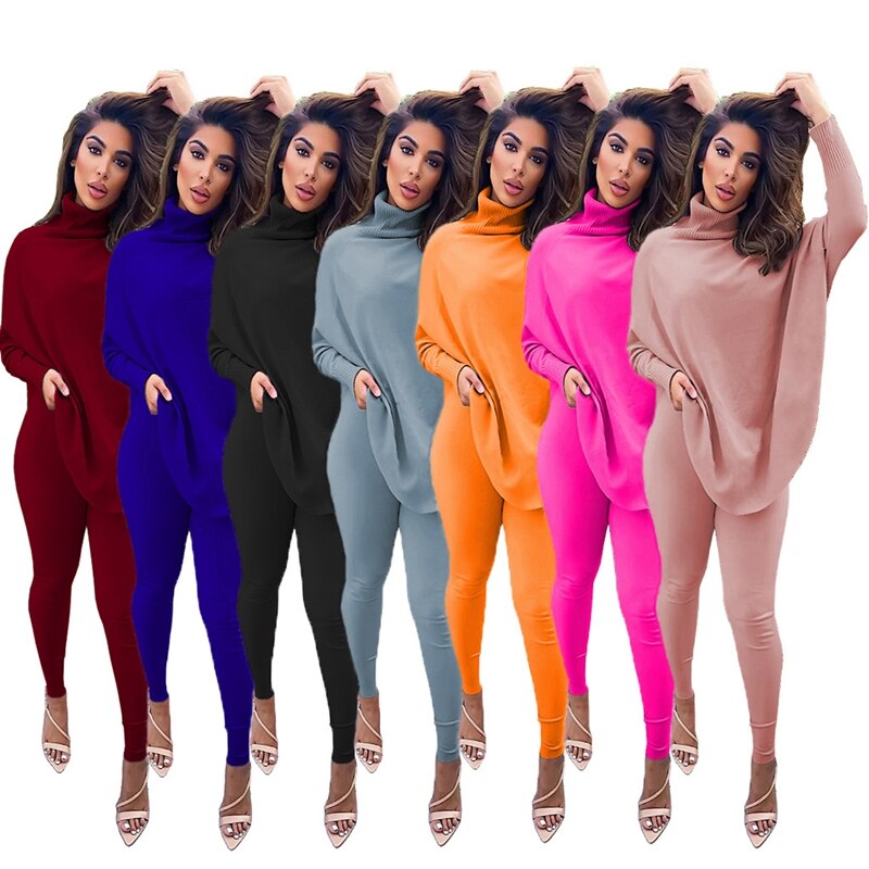 Oversized Turtleneck Top and Bodycon Pants Set Lounge Wear Matching Sets