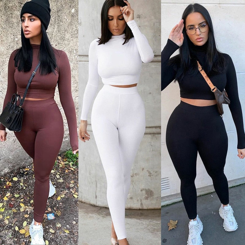 High Waist Stretchy Crop Tops and Leggings Matching Outfits