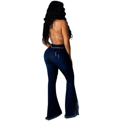 Ripped Fringed Flared Washed Women Jeans