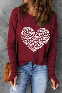 Heart Graphic Round Neck Long Sleeve T-Shirt