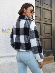 Plaid Dropped Shoulder Buttoned Jacket