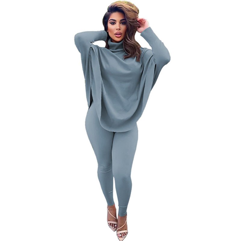 Oversize Turtleneck Top and Bodycon Pants Set Lounge Wear Matching Sets