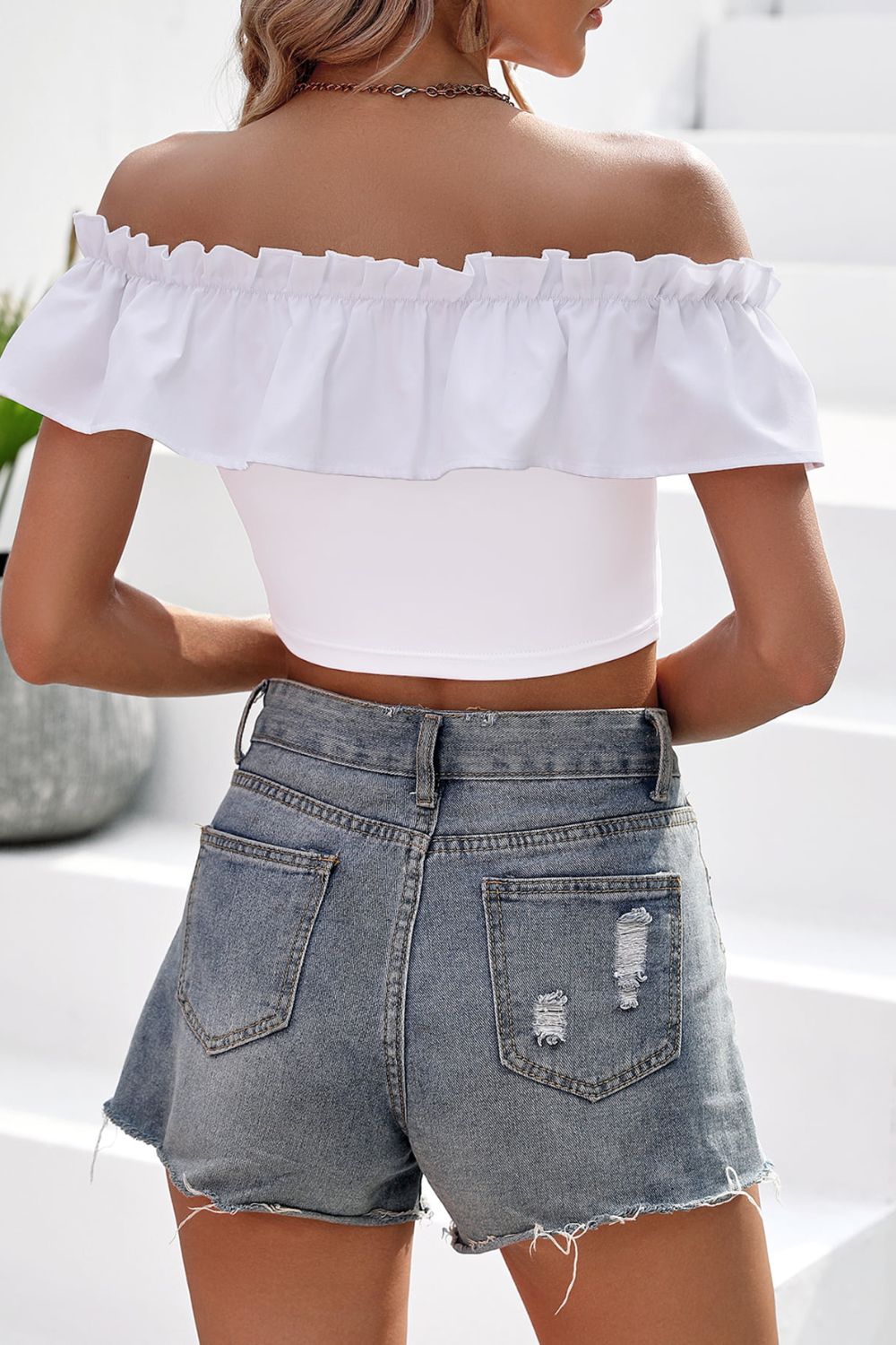 Off-Shoulder Ruffled Cropped Top