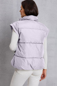 Zip Up Turtleneck Pocketed Vest Coat