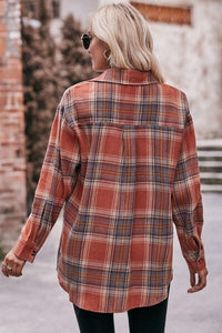 Pocketed Plaid Button Up Dropped Shoulder Shirt