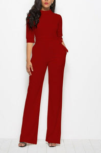 Mid Sleeve Collared Neck Belted Jumpsuit