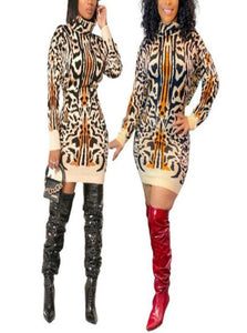 Lavish Leopard Print Turtleneck Dress