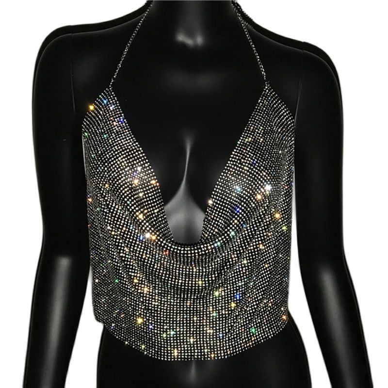 Festival Queen Brilliant Rhinestone Backless Crop Top