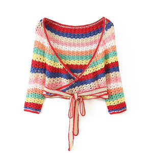Dana Boho Lacing Up Hand Crochet Cardigan Sweater Set