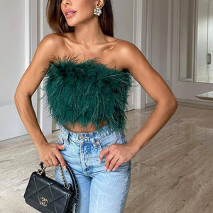 Forever Feather Off Shoulder Cropped Tube Top