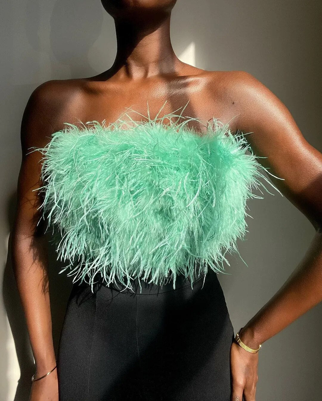 Forever Feather Off Shoulder Cropped Tube Top