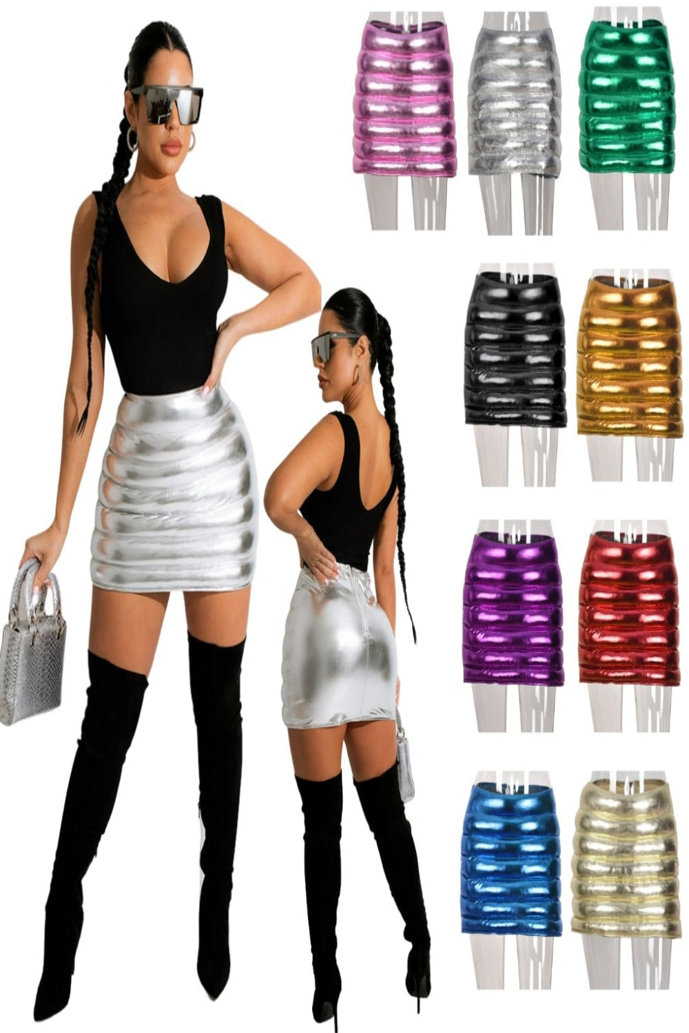 Shiny Silver Bubble Mini Skirt