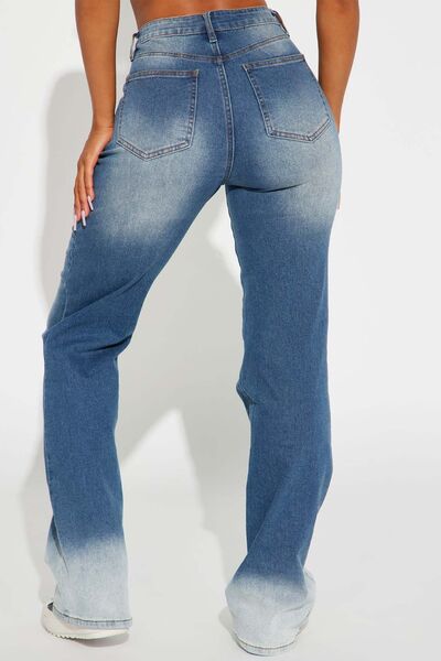 Pocketed Buttoned Straight Jeans