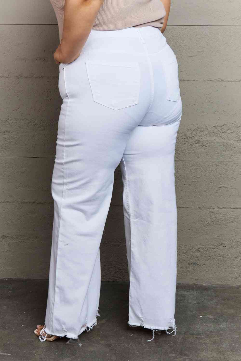 RISEN Raelene Full Size High Waist Wide Leg Jeans in White