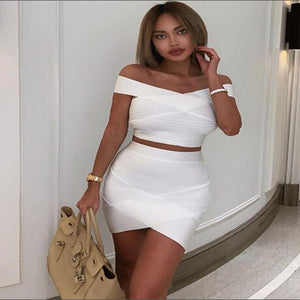 Official Off the shoulder 2 Pieces White Bandage Dress