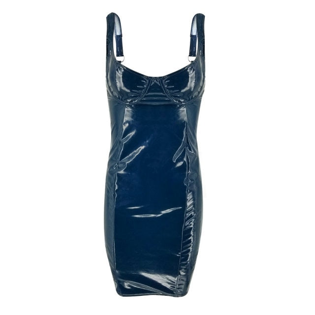 Wet Look Latex Bodycon Faux Leather Dress