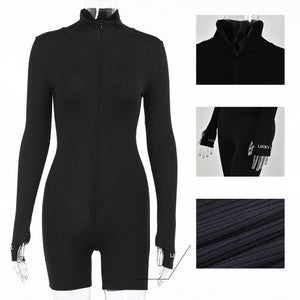 Ribbed Turtleneck Casual Jumpsuit